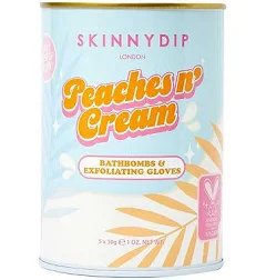 Skinnydip London Peach Bath Bomb & Exfoliating Glove Tin Set